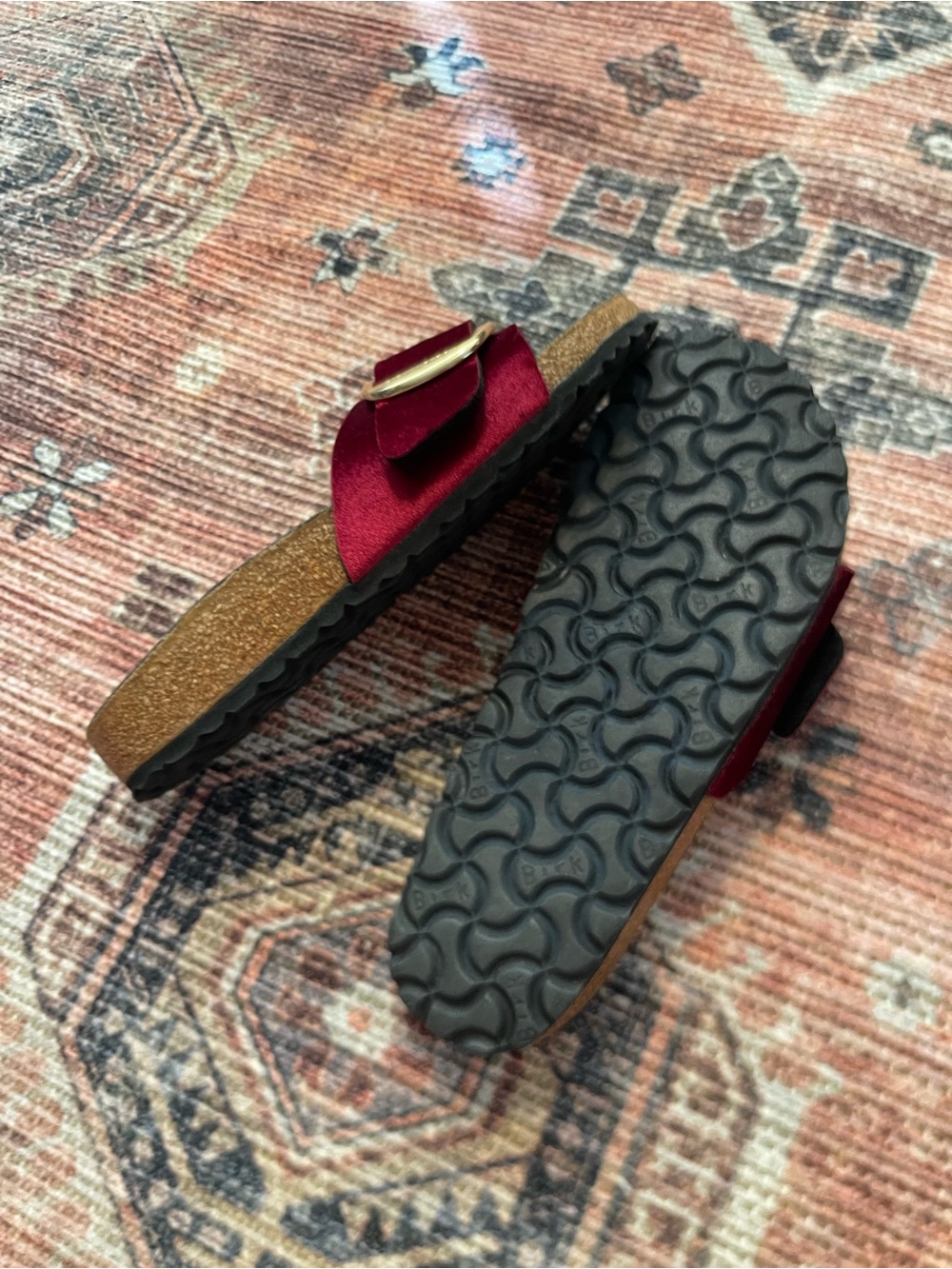Birkenstock Ultra Rare Madrid Big Buckle Maroon Velvet Slide Sandal sz EU 38 - Picture 3 of 4